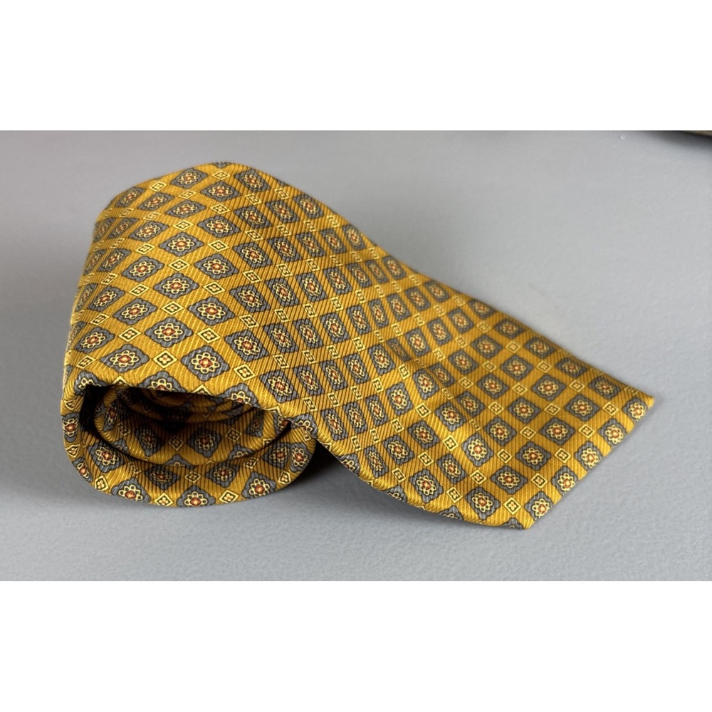 Lands End Neck Tie 57" Long Silk Gold Geometric Career USA - Picture 6 of 7
